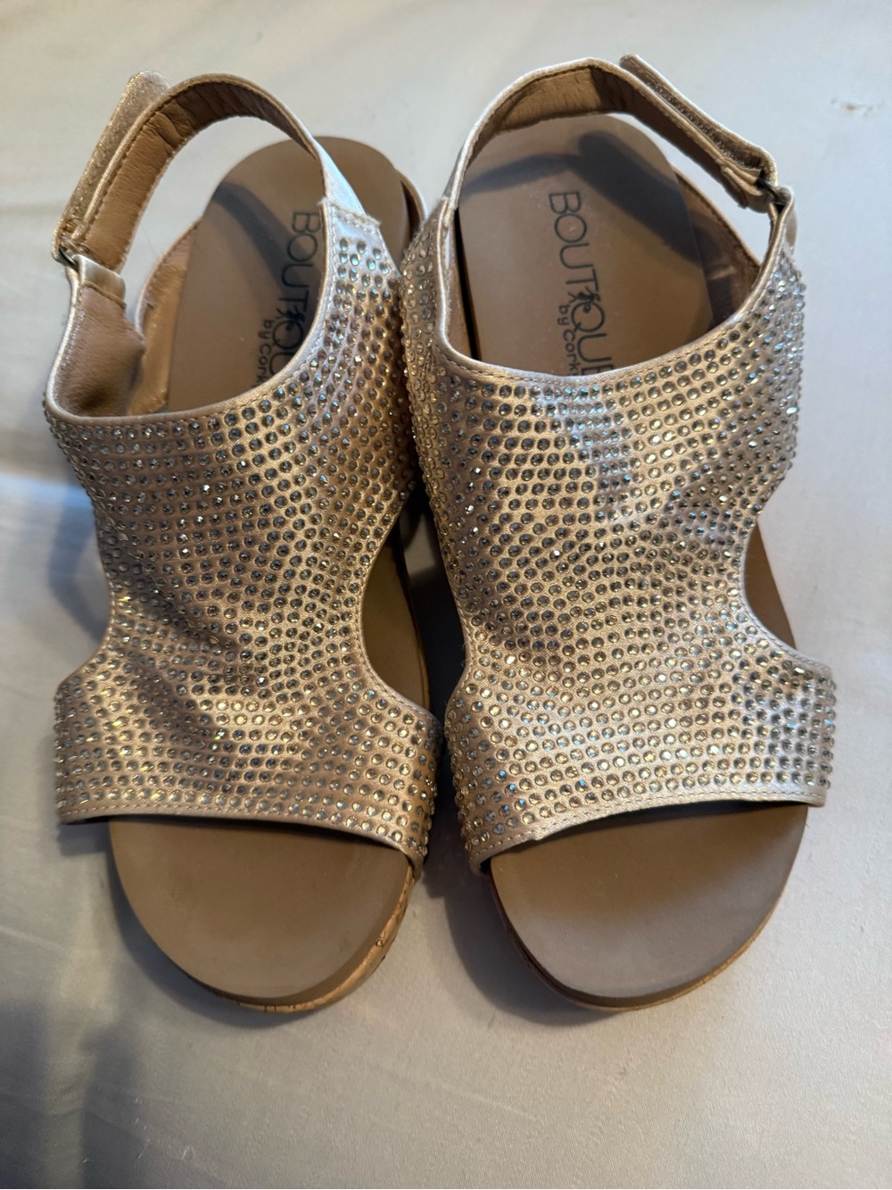 Corkys Champagne Rhinestone Peep-Toe Slingback Sandals